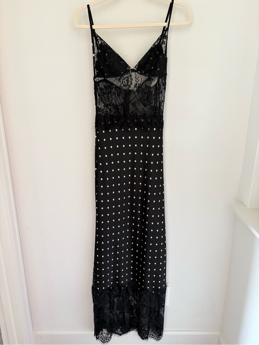 Black Polka Dot Lace Maxi Slip Dress